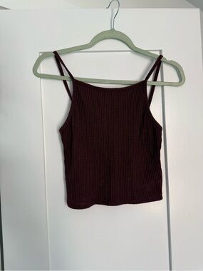 Brandy Melville Ribbed Spaghetti Strap Crop Top - Dark Wine